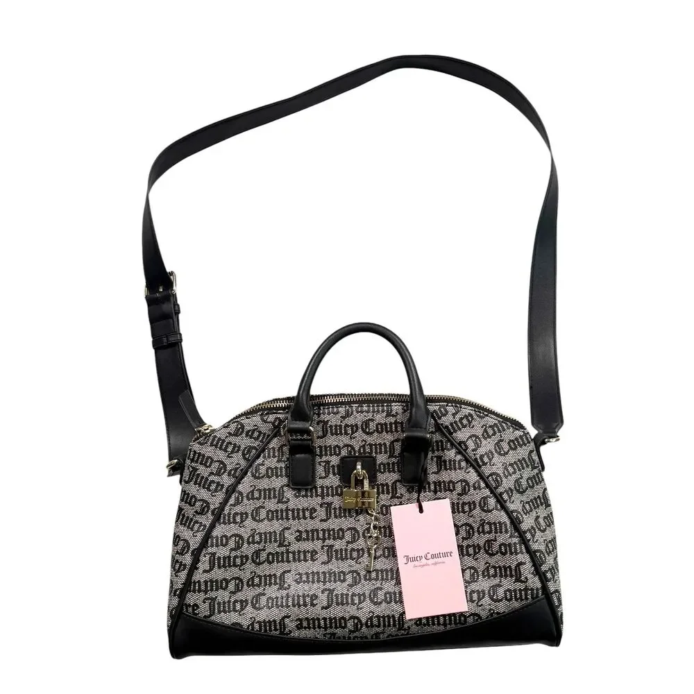 Juicy Couture Eastside Westside Satchel Black Beige Logo Crossbody Bag NWT